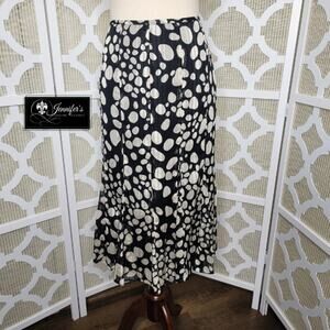 Kasper Women's Black & Cream Chiffon Polka Dot Lined Fit & Flare Skirt Size 12